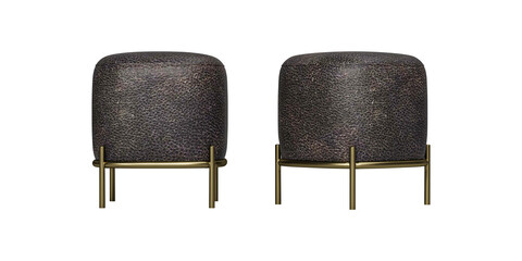 luxury and modern soft brown leather poufs isolated on white background, interior furniture. 