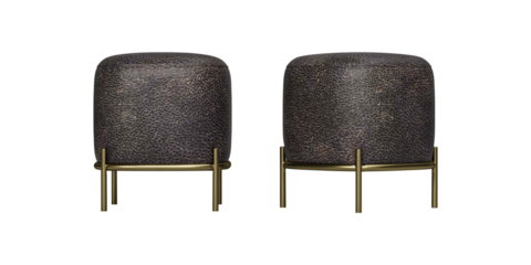 luxury and modern soft brown leather poufs isolated on white background, interior furniture. 