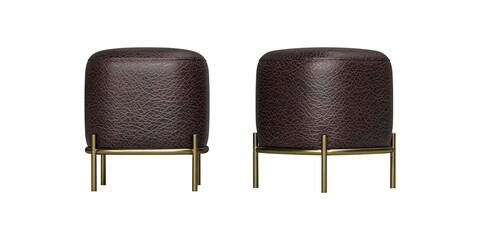 luxury and modern soft red  leather poufs isolated on white background, interior furniture. 
