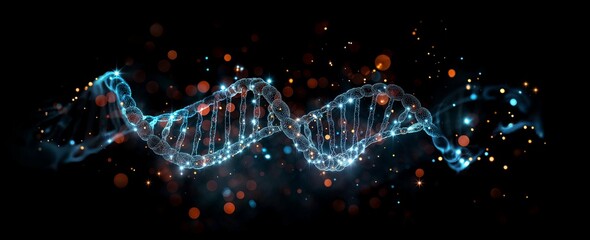 DNA sequence closeup isolated on black background as graphical element for genetic scientific experiment or mapping sequencing, relations ship DNA tests and chronic and cancer disease cure discovery