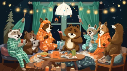  A comical scene of animals having a pajama party  © Mishi