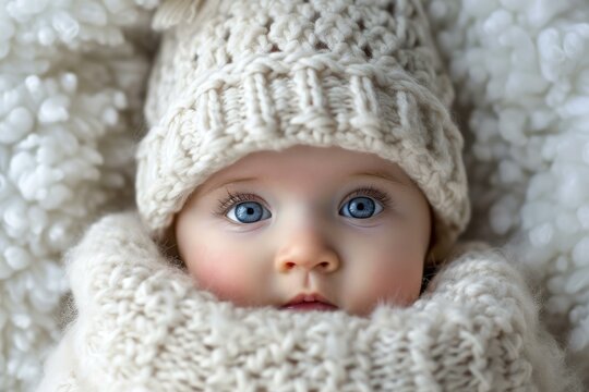 Chilly Baby winter outdoor. Snow coat child. Generate Ai