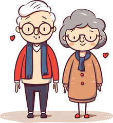 Aged Affection: Old Couple Graphic Sketch