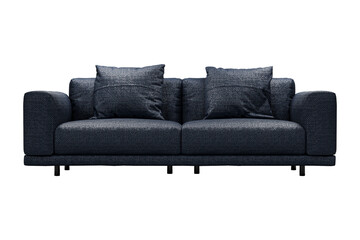 Modern and luxury blue sofa with pillows isolated on white background. Furniture Collection