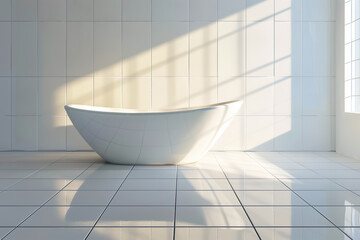 Pristine white bathtub in a bright, clean bathroom