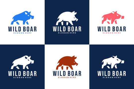 set of wildlife , wild boar , danger , logo design vector.
