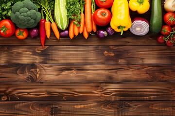 Colorful Vegetables Arranged on Rustic Wooden Surface