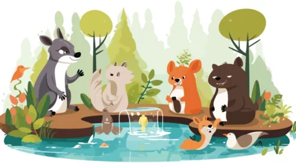 Gartenposter A comical scene of animals having a spa day in the © Mishi
