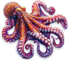 Vibrant octopus illustration with detailed suction cups on tentacles, isolated on white background.