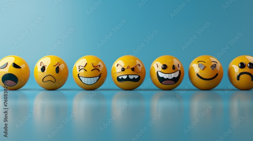 Poster 3d emoji collection displaying joyful expressions on a solid soft pastel colored background