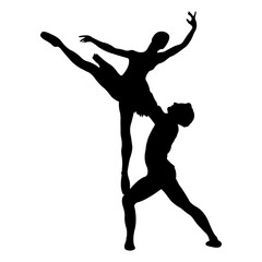  Silhouette of a ballet couple.Ballet banner.Realistic dancer in pointe shoes and tutu. Vector icon. © SVIATLANA