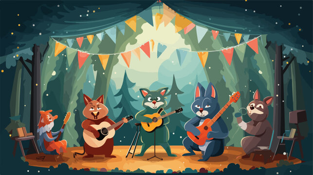 A comical scene of animals having a talent show in