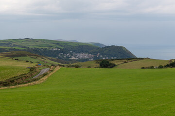 Fototapeta na wymiar View from the top of Countisbury hill of Lynton and Lynmouth in Devon