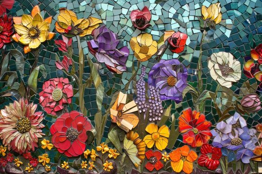 Flowers in the garden. Mosaic art.