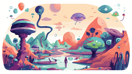 A curious alien exploring a colorful alien planet f