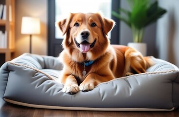 A pet dog lying on a recliner in a cozy bright room.