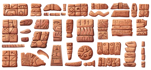 Foto op Canvas Abstract cuneiform stone plates. Isolated akkadian sumerian or assyrian writing on stones. Clay sheets with ancient scripts, vector cartoon set © MicroOne