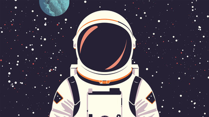 Astronaut portrait in spacesuit in outer space. Cosmonaut, universe explorer. Interstellar adventures or travel, intergalactic traveller vector illustration