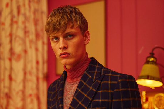 Male model in a suit in luxurious indoor space