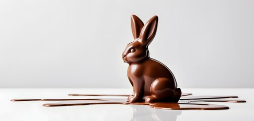 White easter background with a chocolate easter bunny