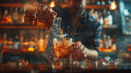 Bartender pouring whiskey in bar