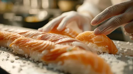 Crédence de cuisine en verre imprimé Bar à sushi Chef preparing sushi
