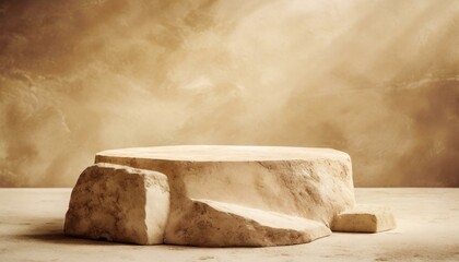 Minimalistic abstract beige background. Empty podium of light stone - obrazy, fototapety, plakaty