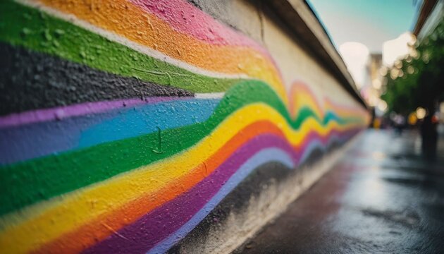 rainbow graffiti on a wall in city street
