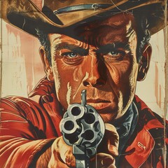 Vintage Cowboy Poster, 1960 Western Movie Poster of a Cowboy with an Intense, Worried Expression