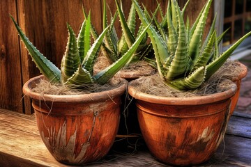 Aloe Vera in Pot, Mini Aloe Vera Plants Growing in Home Pot, Aloevera Cosmetics Ingredient