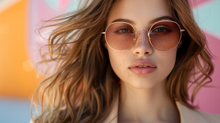 Close-up of a young woman with sunglasses.