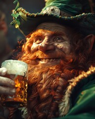 Enchanting Elderly Leprechaun Portrait with Ginger Beard and Beer