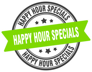 happy hour specials stamp. happy hour specials label on transparent background. round sign