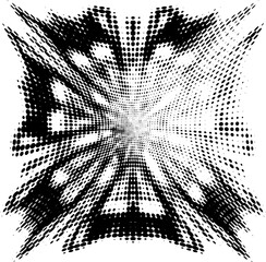 Visual cross-shap Spotted flower mandala with decolorized right section for text copying. Petals are like butterfly wings. For trademarks, logos, brand.  Vector.