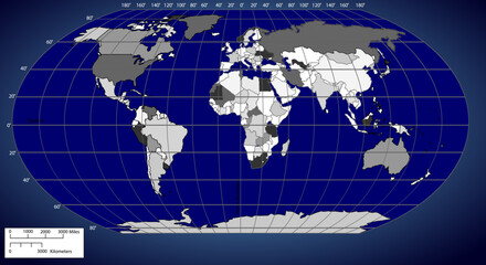 Blue World map with countries