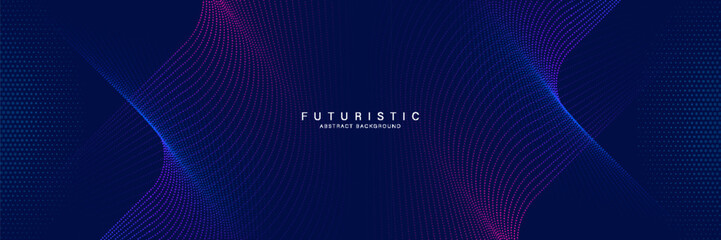 Futuristic abstract background. Glowing purple blue gradient halftone dots. Geometric dotted lines pattern. Modern design. Suit for poster, cover, banner, brochure, corporate, presentation, website