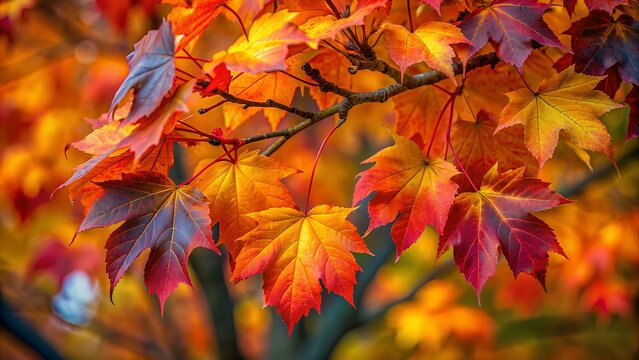 A close-up of colorful autumn leaves on a tree. autumn background.