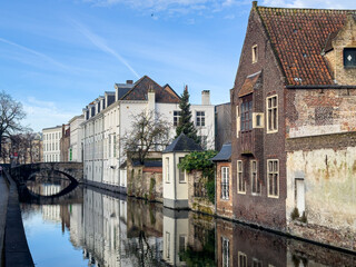 Beautiful canal and traditional houses in the old town of Bruges -Brugge-, Belgium