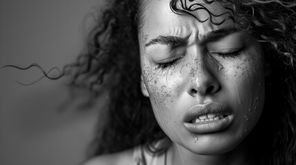 Eloquent Tears: A Story of Heartache Captured in Monochrome - obrazy, fototapety, plakaty