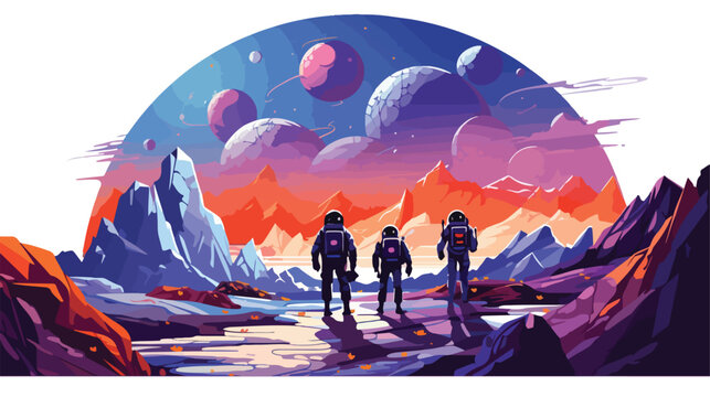 A group of brave astronauts exploring an alien plan