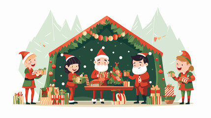 Obraz na płótnie Canvas A group of cheerful elves preparing for Christmas i