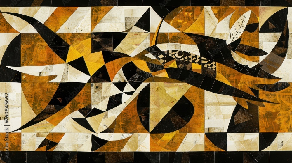 Poster a piece of art that has been altered to look like it has been made out of different colors and shape