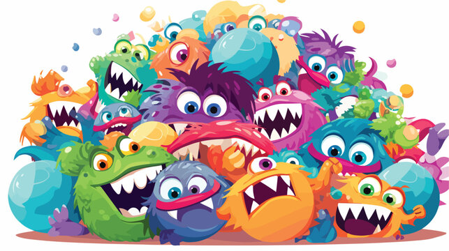 A group of cheerful monsters playing in a colorful