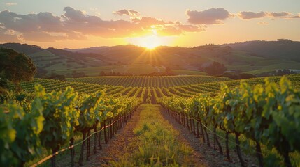 Fototapeta premium Sun Setting Over Vineyard