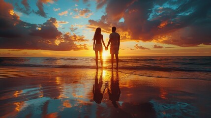 Two People Holding Hands on Beach