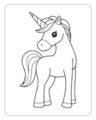 Cute Unicorn vector for kids coloring book pages, unicorn black and white vector
