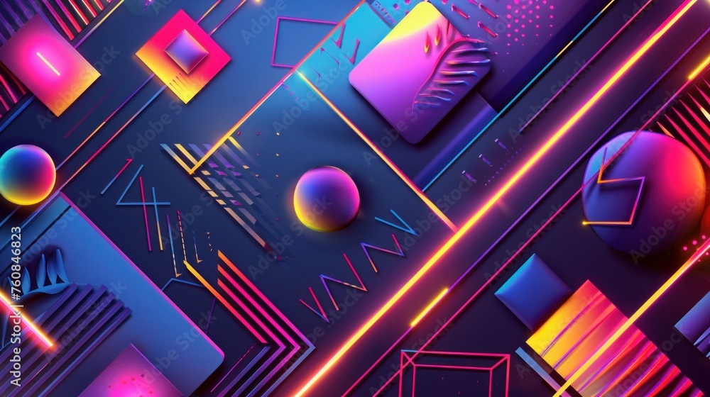 Poster geometric patterns with neon gradients