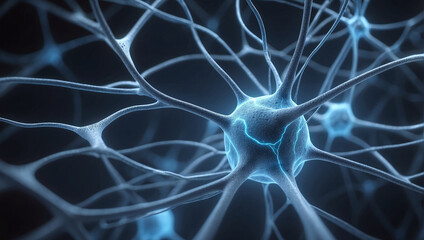 Close up active nerve cells. Human brain stimulation or activity with neurons. Neural net structure. Human nerve network. - obrazy, fototapety, plakaty