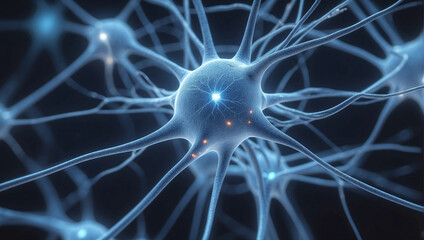Obraz premium Close up active nerve cells. Human brain stimulation or activity with neurons. Neural net structure. Human nerve network.