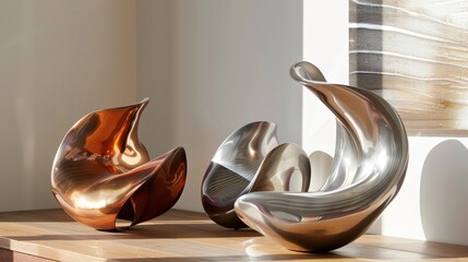 Sculptural forms with a metallic finish